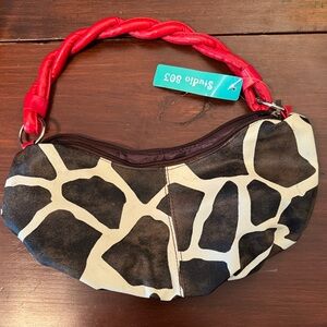 Studio 803 Giraffe Print Hobo Bag with Red Handle